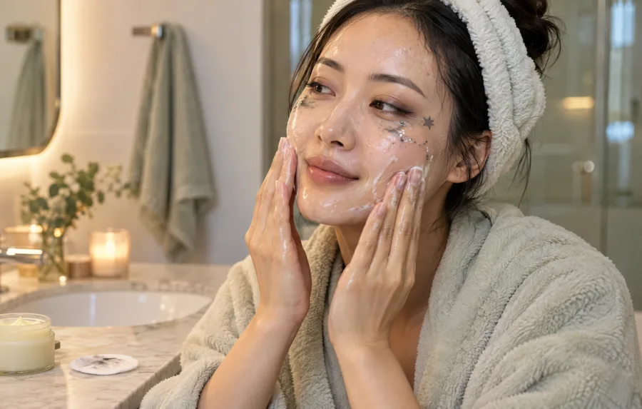 Gentle Halloween makeup removal with a cleansing balm and cotton pad
